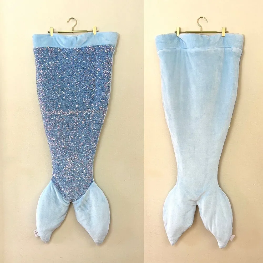 Mermaid Tail Blanket Plushy Light Blue Sequins Size Large 22